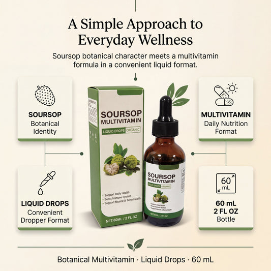 Luvixy Organic Soursop Multivitamin Liquid Drops for a guide comparing multivitamin and single-ingredient soursop labels