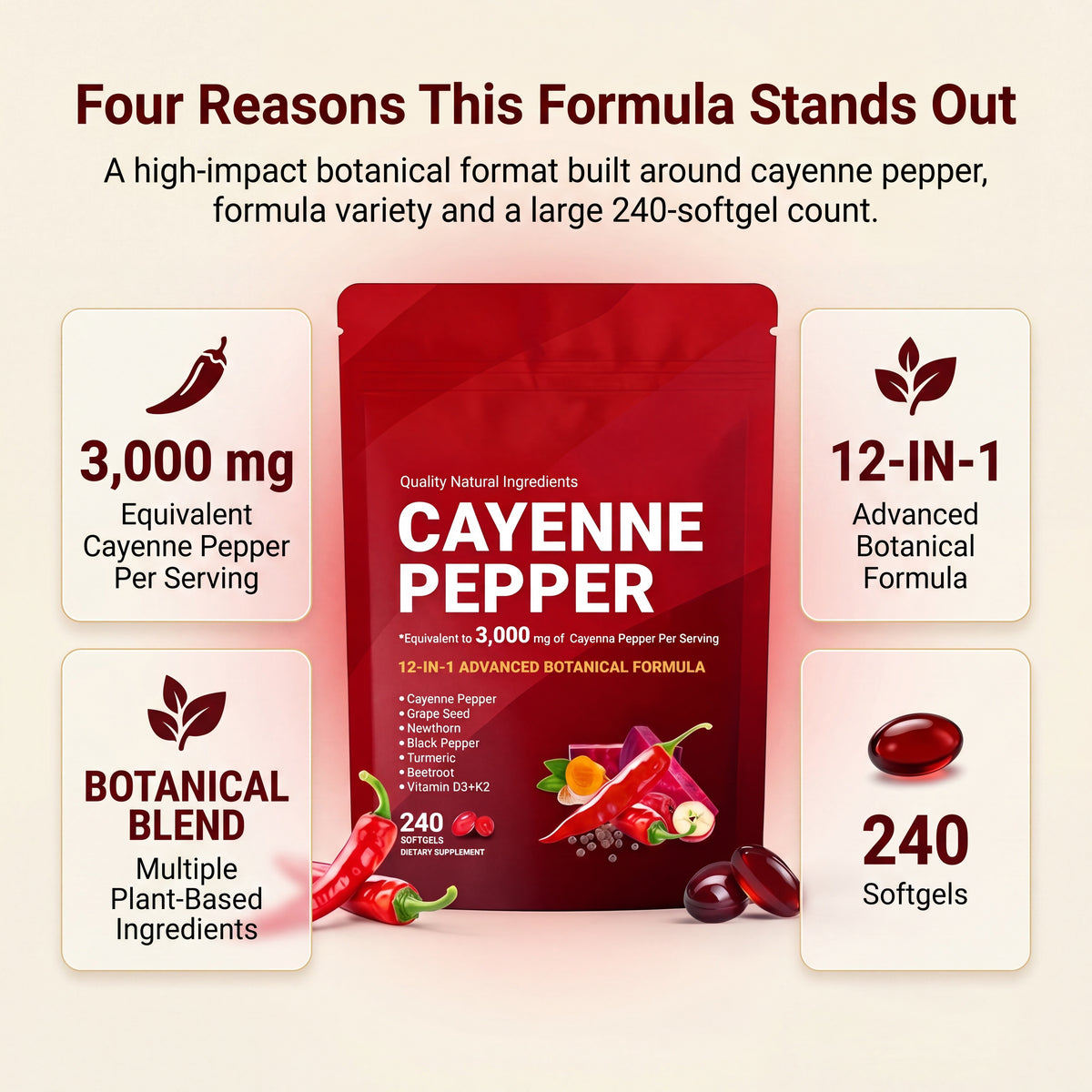 Cayenne pepper 3000 mg – 240 softgel bottle