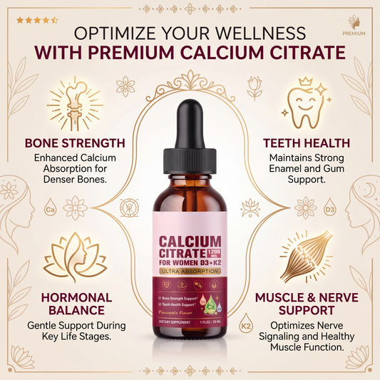 Calcium Citrate 1200 mg with D3 + K2 for Women – 30 mL Drops – by Luvixy
