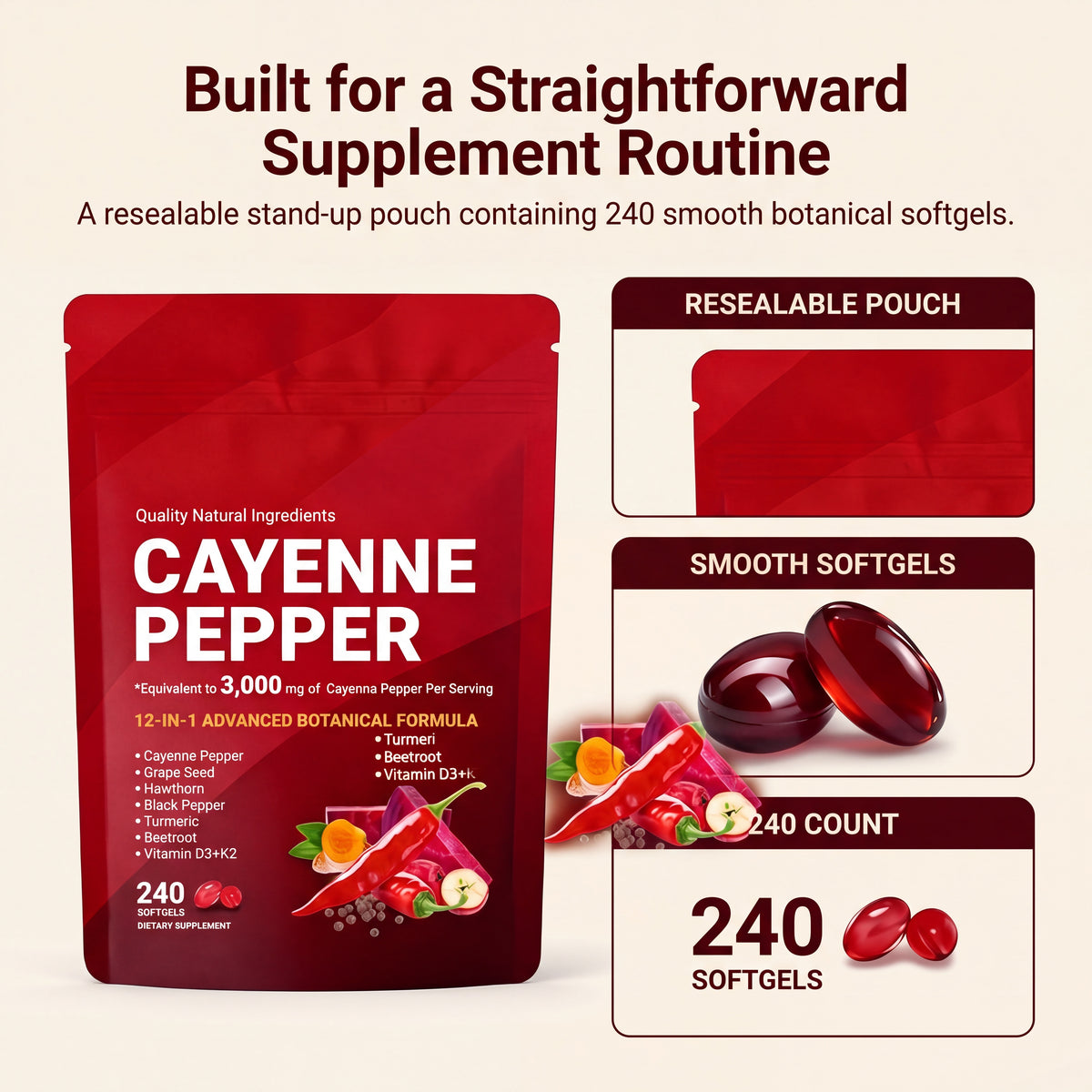 Cayenne pepper 3000 mg – product detail, 240 Softgels