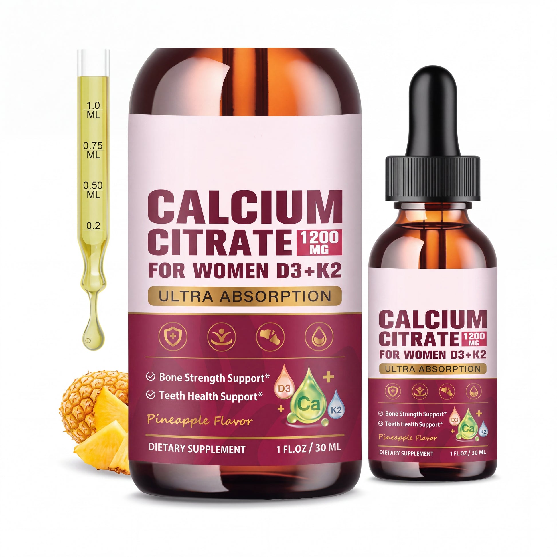 Calcium Citrate 1200 mg with D3 + K2 for Women – 30 mL Drops