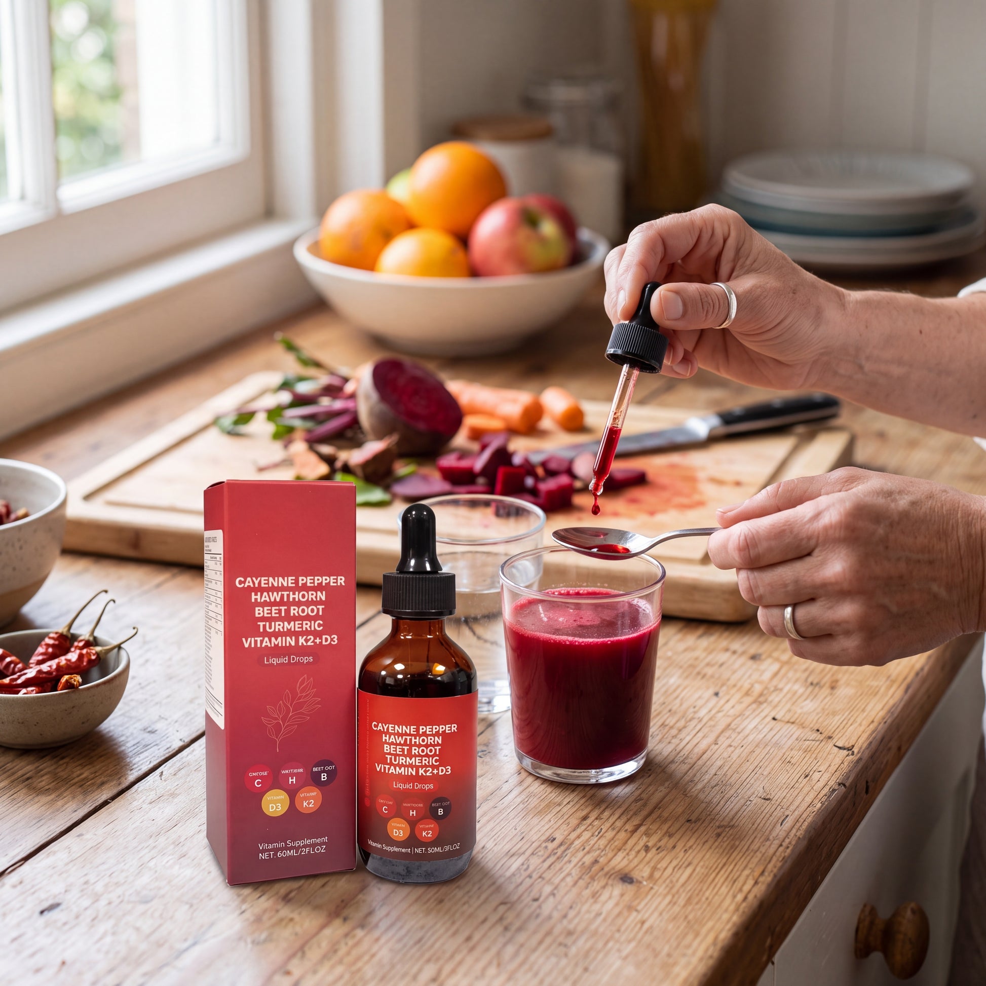 Cayenne, Hawthorn & Beet Root Circulation Drops with D3 + K2 – 60 mL – product image 3
