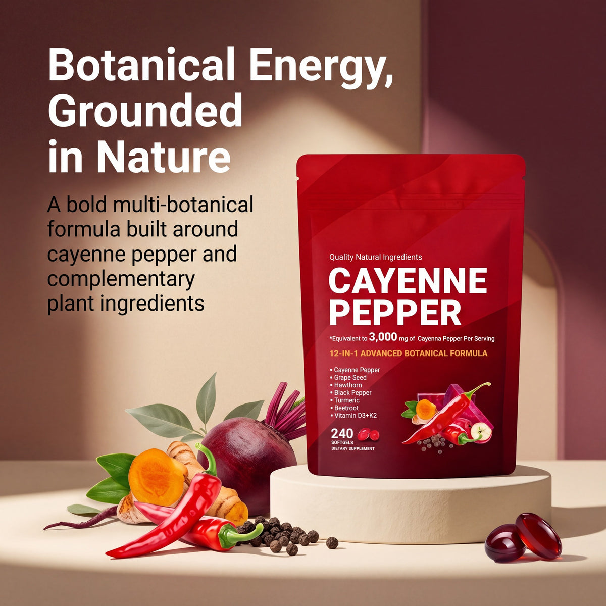Cayenne Pepper softgels botanical energy product story