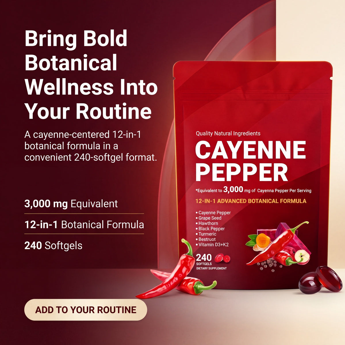 Cayenne Pepper 3000 mg 12-in-1 240 softgels purchase visual