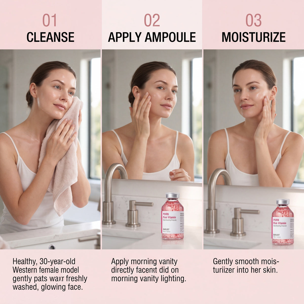 Three-step skincare routine with PDRN Pink Vitamin Ampoule