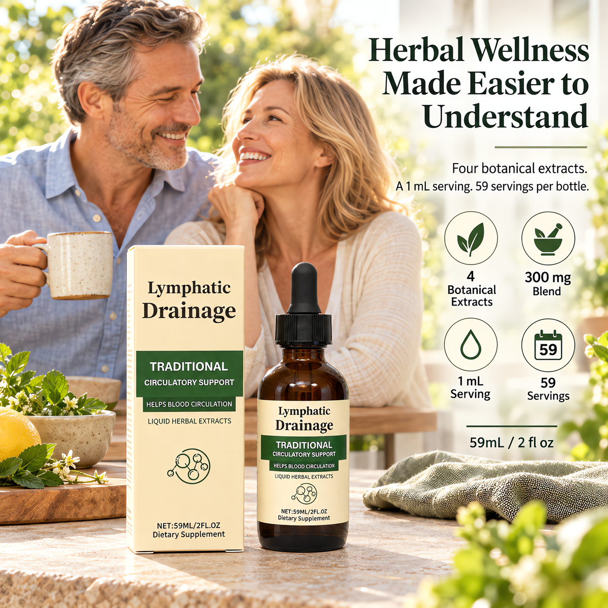 Lymphatic Drainage Drops four-botanical liquid formula in a 59 mL bottle