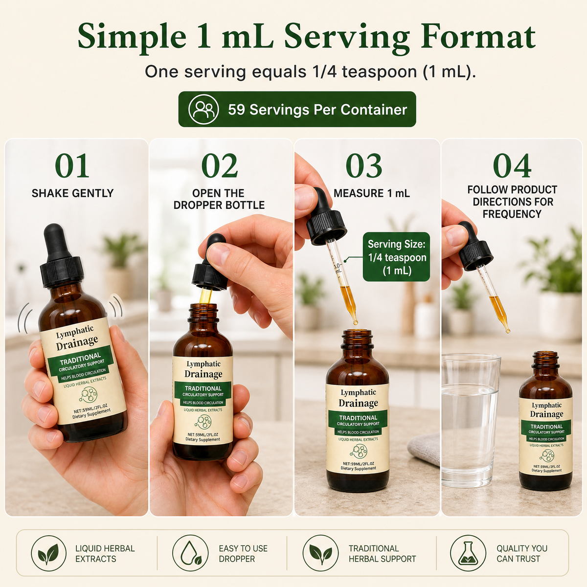 How to shake and measure a 1 mL serving of Lymphatic Drainage Drops