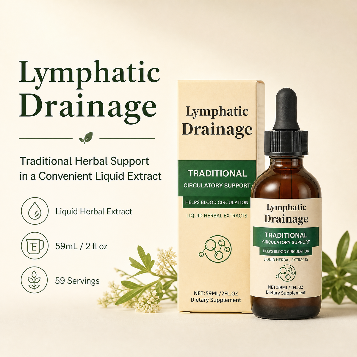 Lymphatic Drainage liquid herbal extract in a 59 mL bottle