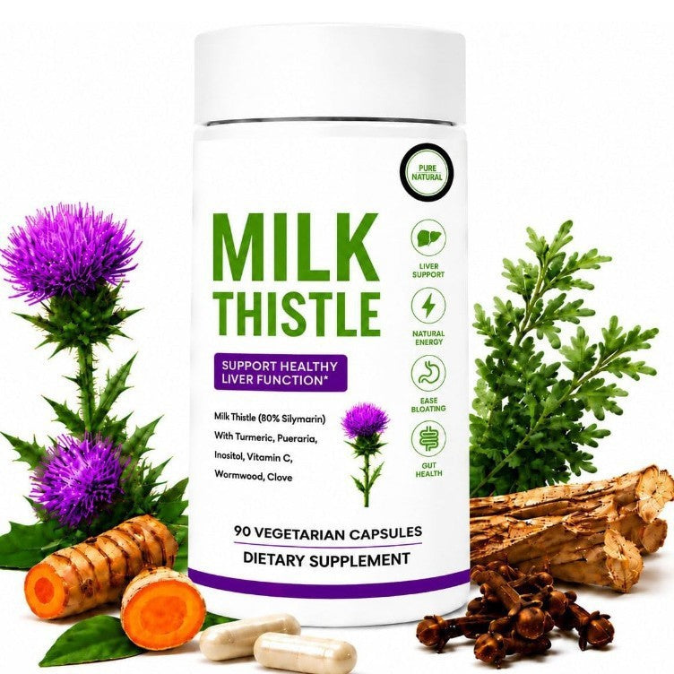 Milk Thistle Liver Support – 80% Silymarin Herbal Blend, 90 Veggie Capsules