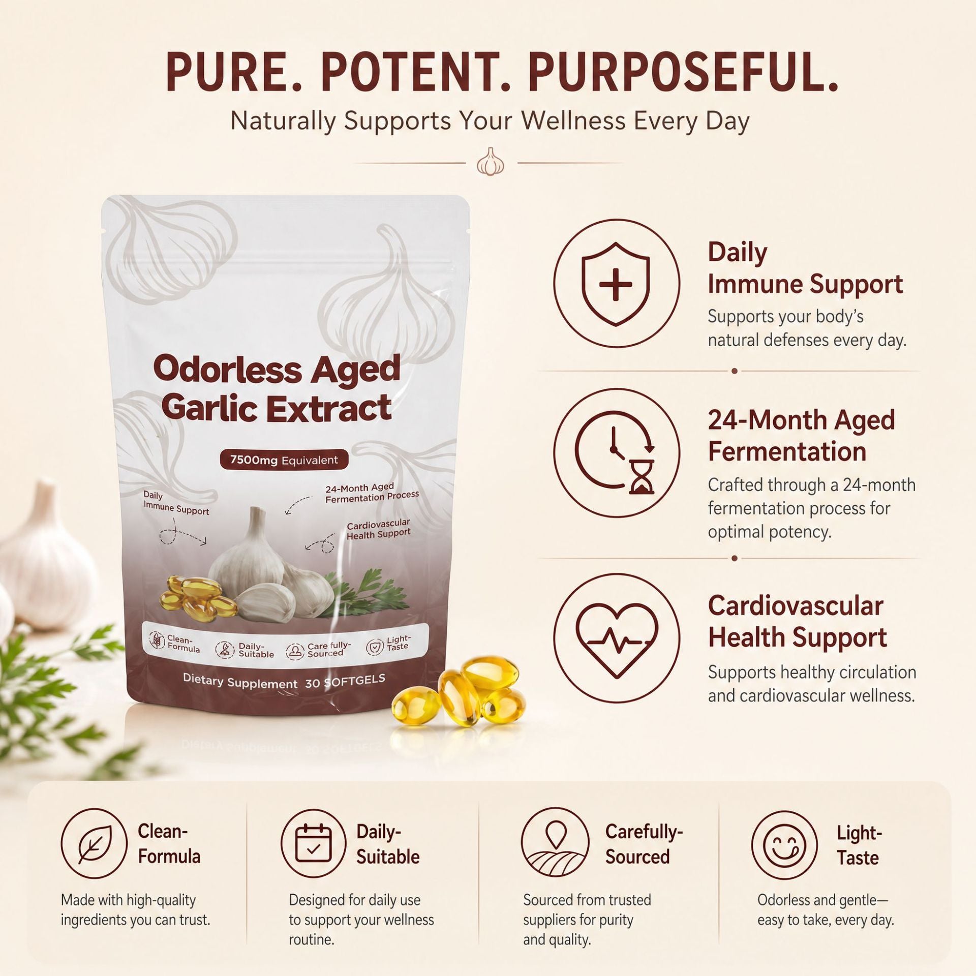 Odorless Aged Garlic Extract 7500 mg – 30 Softgels – product image 3
