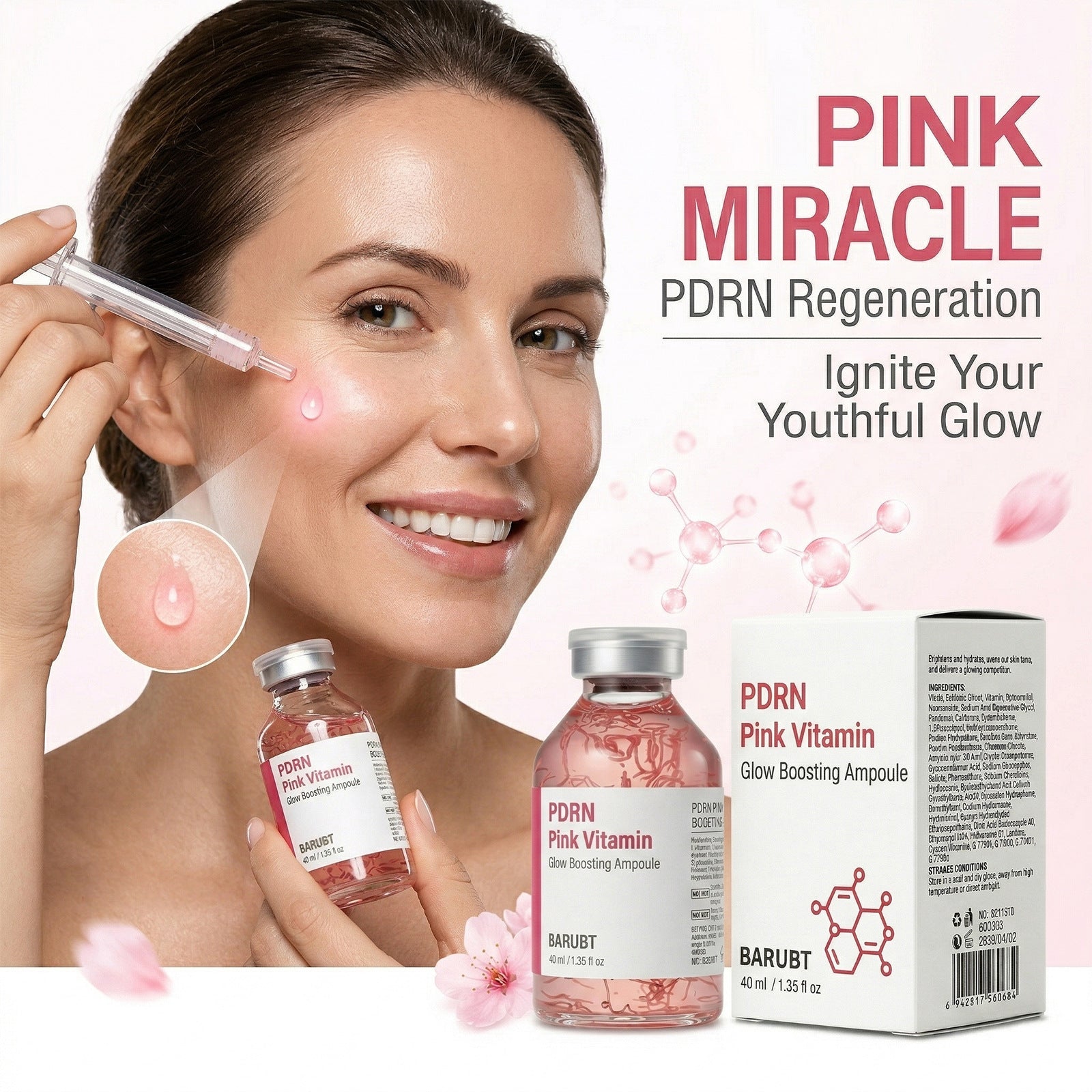 PDRN Pink Vitamin Glow Boosting Ampoule – 40 mL Facial Serum